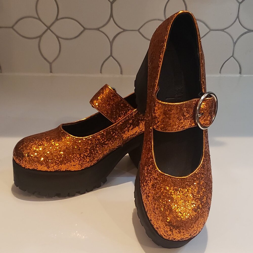 Trickz N Treatz Pumpkin Sparkle Damnation Mary Jane Platforms
